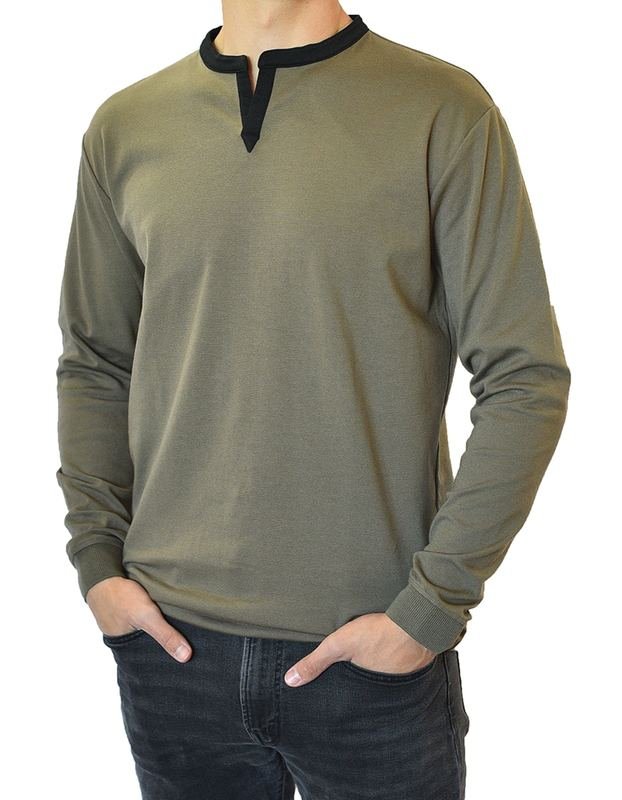 Long Sleeve Henley Slit Collar