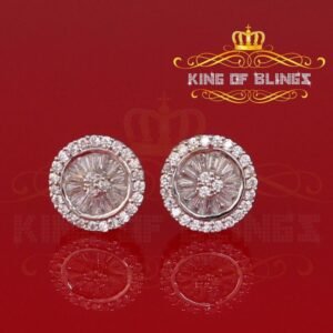 Aretes Para Hombre 925 White Silver Iced out CZ Round Screw Back Stud Earrings