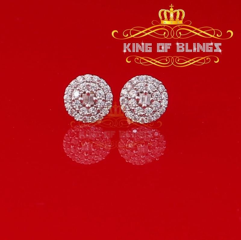 Aretes Para Hombre 925 Yellow Silver Iced out CZ Round Screw Back Stud Earrings