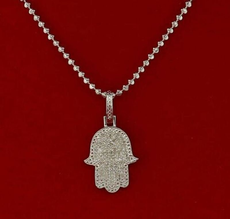 10K White Gold Finish with Real Diamond Silver Pendant
