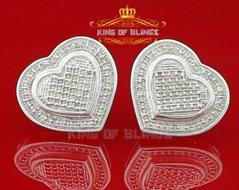 10K White Gold Finish Silver Real White Diamond 0.33CT Heart Stud Earrings