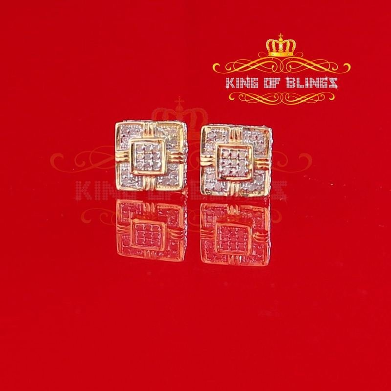 10K Yellow Gold Finish Silver Real Diamond 0.10CT Men's/Women's Square Earrings
