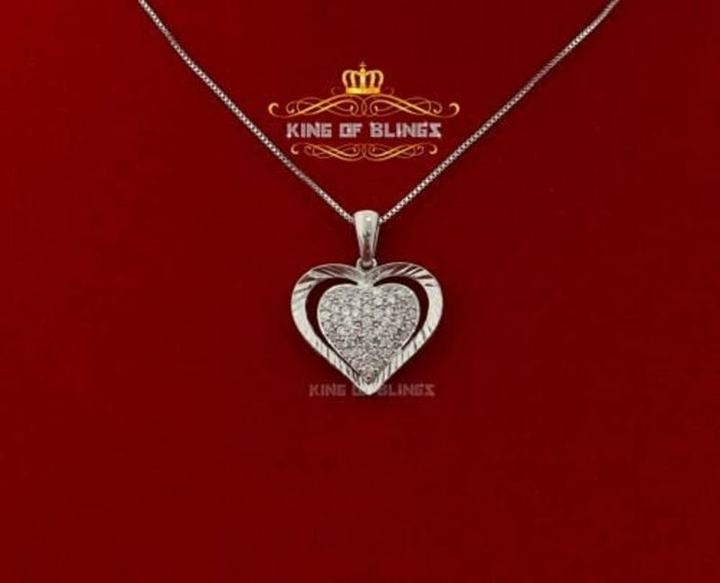 10K White Gold Finish Silver Heart Pendant with Lab Created Diamonds