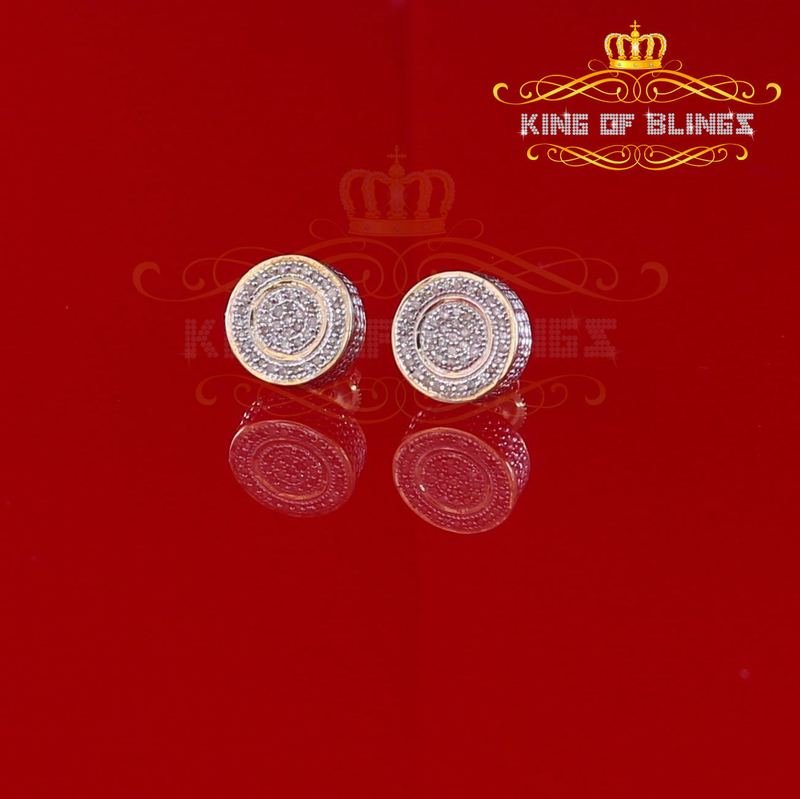 10K Yellow Gold Finish Silver Real Diamond CT Round Men/Women Stud Earrings