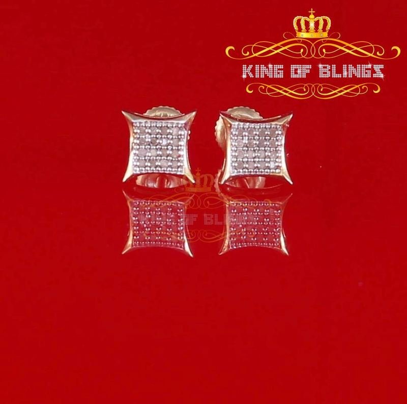 10K Yellow Gold Finish Silver Real Diamond 0.10CT Men's Square Stud Micro Earrings
