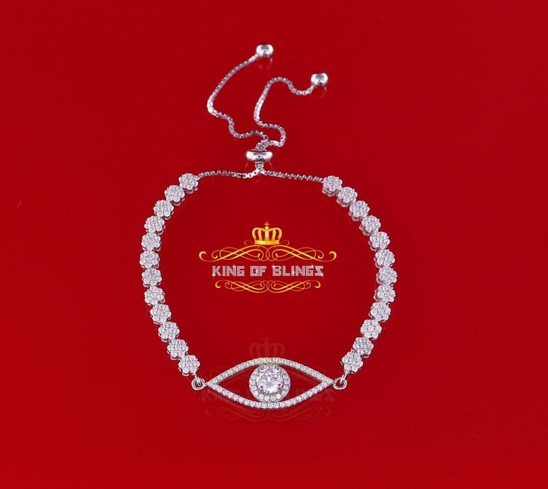 10K White Gold Finish Silver Adjustable size Bracelet With Lab Created Diamonds