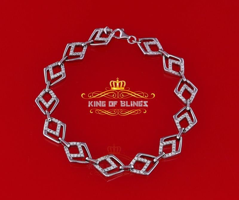 10K White Gold Finish Silver Ladies Bracelet With Lab Created Diamonds