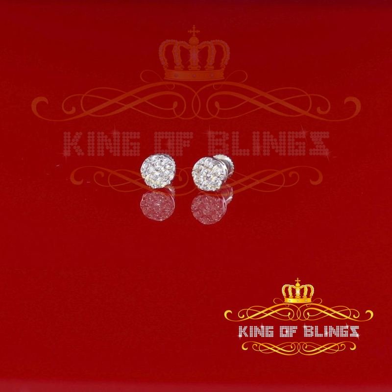 10k White Gold Finish With Lab Created Diamond Silver Stud Round Earrings