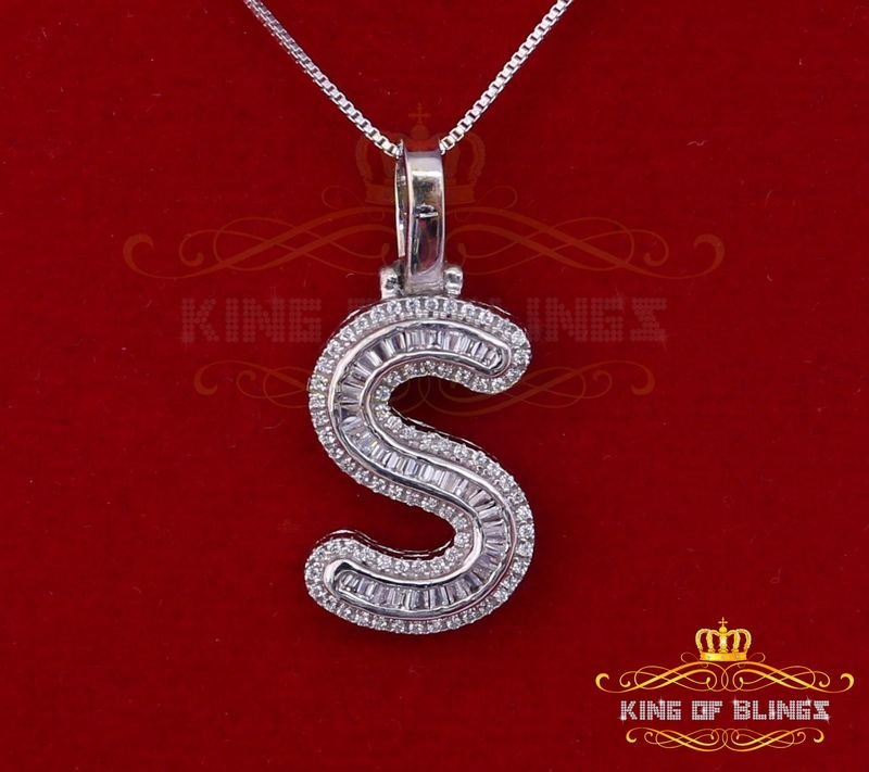10K White Gold Finish Lab Created Baguette Silver Initial Alphabet Pendant