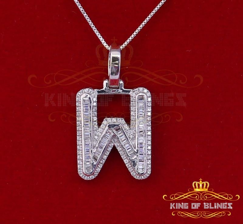 10K White Gold Finish Lab Created Baguette Silver Initial Alphabet Pendant