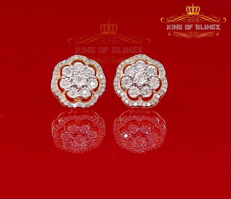 10K Yellow Gold Finish with CT Real Diamond Silver Stud Micro Earrings