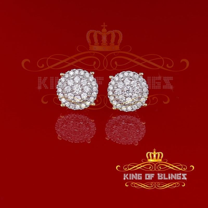 Aretes Para Hombre 925 Yellow Silver Iced out CZ Round Screw Back Stud Earrings
