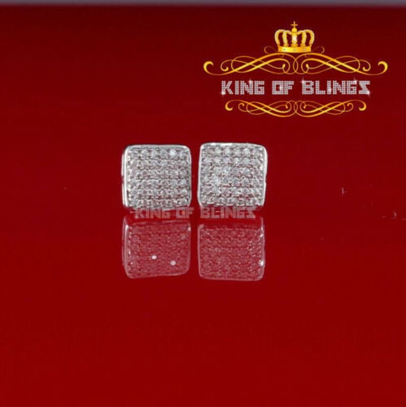 Men's Elegant Square White Gold Sterling Silver Screw Back Hip Hop Stud Earrings