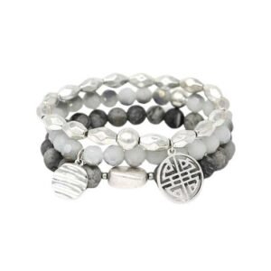 Silver and Grey Beaded Charm Bracelet