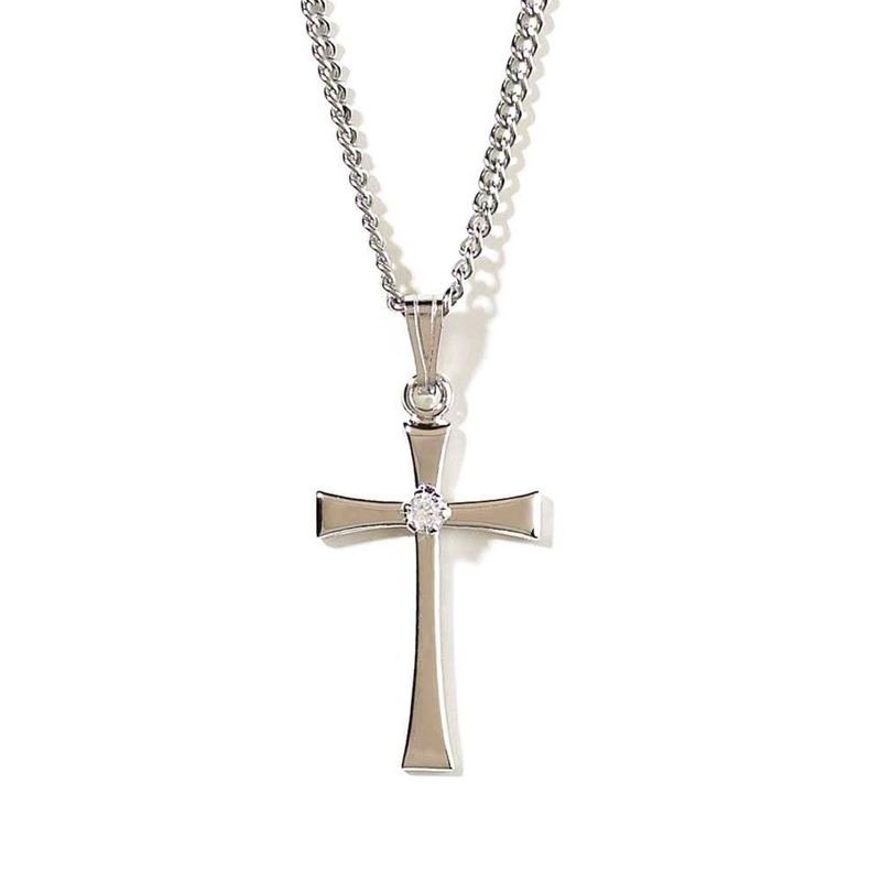 Silver Plated Cross With Stone Necklace