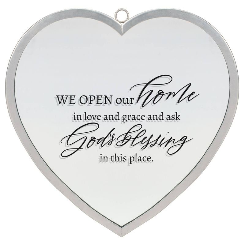 Heart Mirror We Open Our Home Lrg Silver