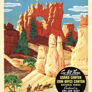 20" X 30" Vintage 1950S Bryce Canyon National Park Wall Art