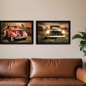 Set Of Two Vintage Trucks Black Framed Print Wall Art