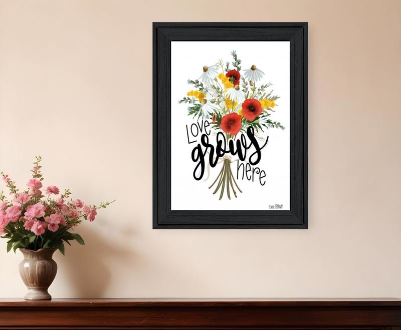 Love Grows Here 4 Black Framed Print Wall Art