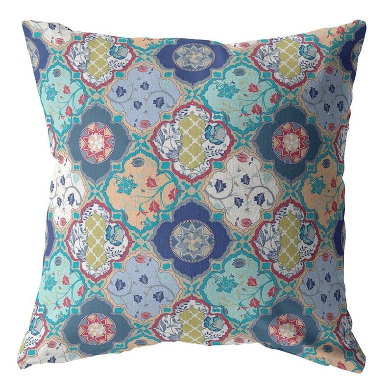 16 Blue Peach Trellis Suede Zippered Throw Pillow