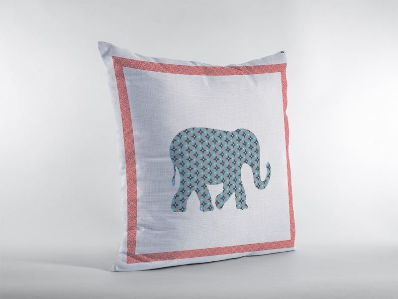 16 Blue Pink Elephant Zippered Suede Throw Pillow