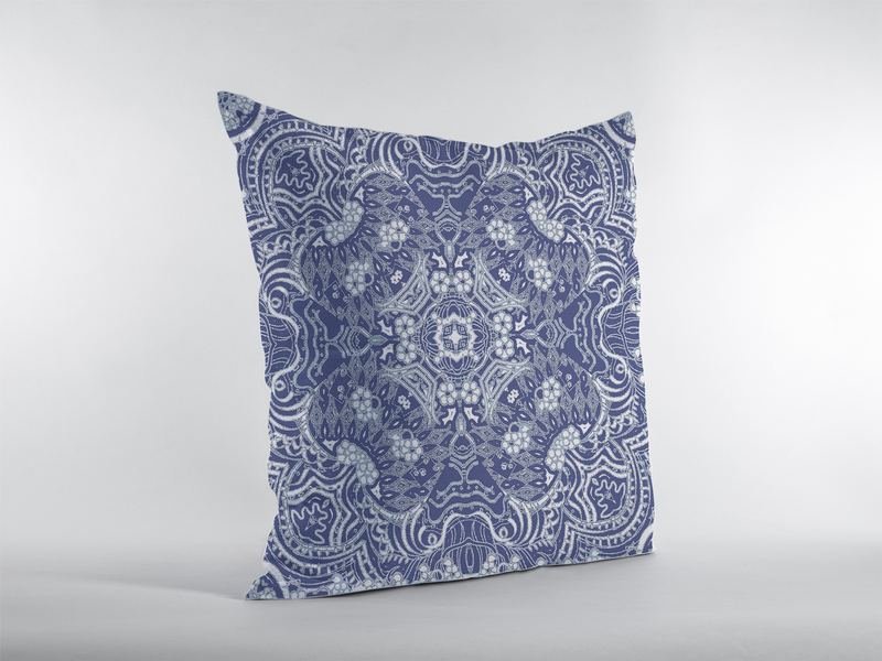 16 Indigo White Boho Ornate Zippered Suede Throw Pillow