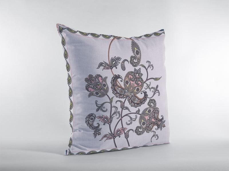 18 Gray White Wildflower Zippered Suede Throw Pillow