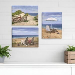 Set Of Three Sand Beach Designs Wrapped Canvas Print Wall Art
