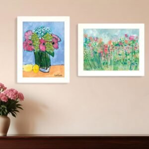 Set Of Two Flower field or Bouquet White Framed Print Wall Art