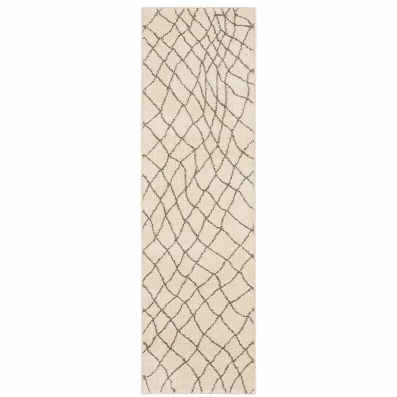 2' X 8' Ivory And Grey Geometric Power Loom Stain Resistant Runner Rug