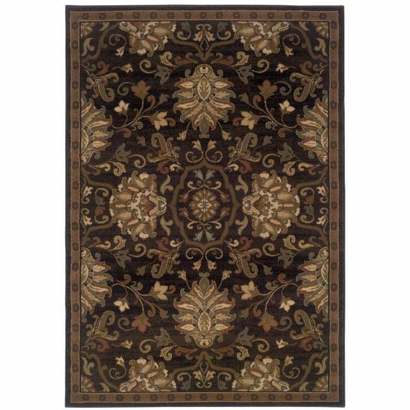 4' X 6' Brown Beige Blue And Red Oriental Power Loom Stain Resistant Area Rug