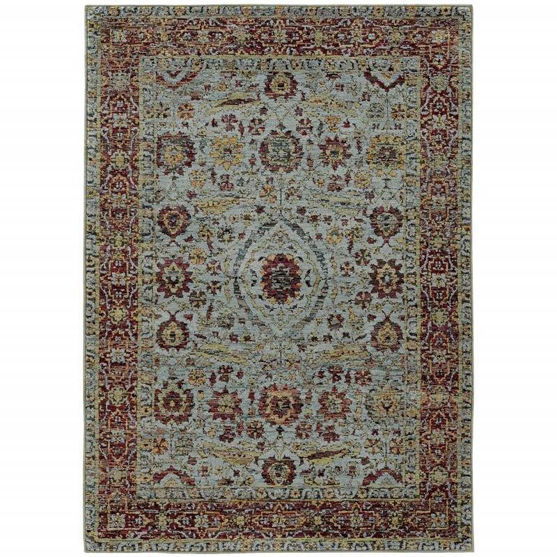 2' X 3' Blue and Green Oriental Power Loom Area Rug