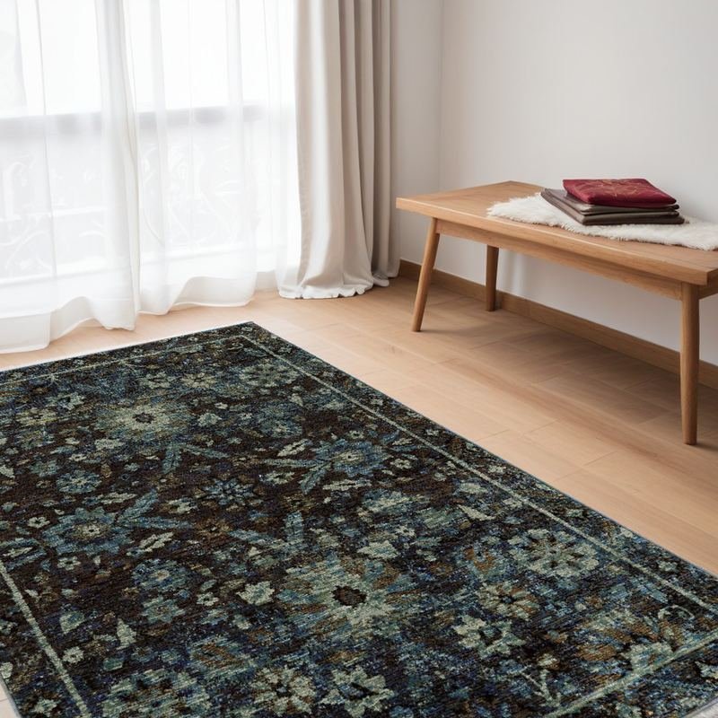 5' X 7' Navy Blue Oriental Power Loom Area Rug