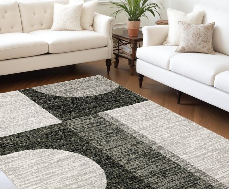 9' X 12' Gray and Ivory Geometric Power Loom Area Rug