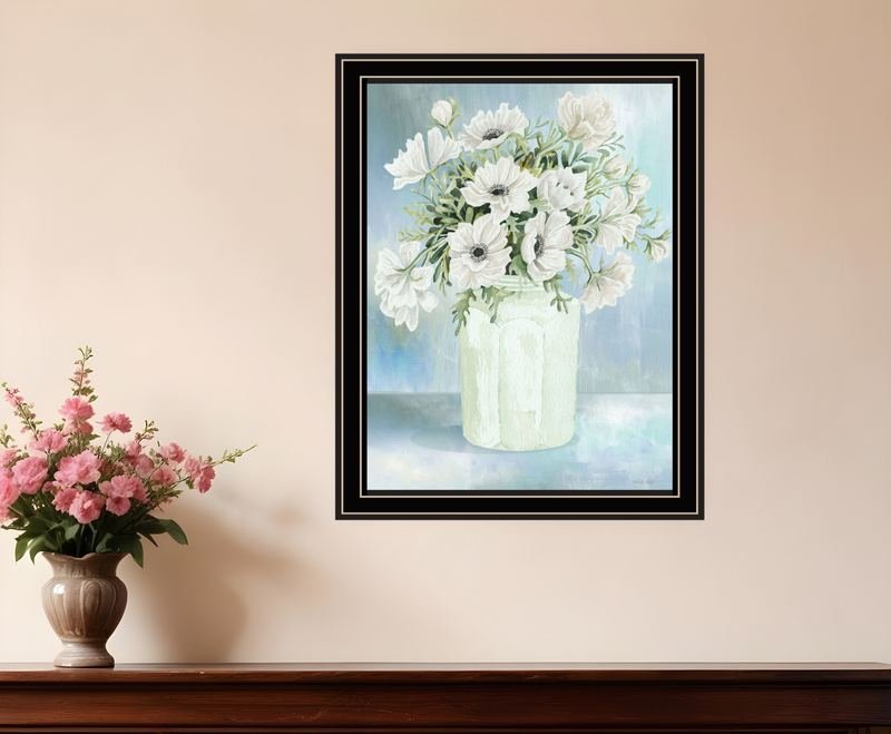 White Blooms Black Double Groove Framed Print Wall Art