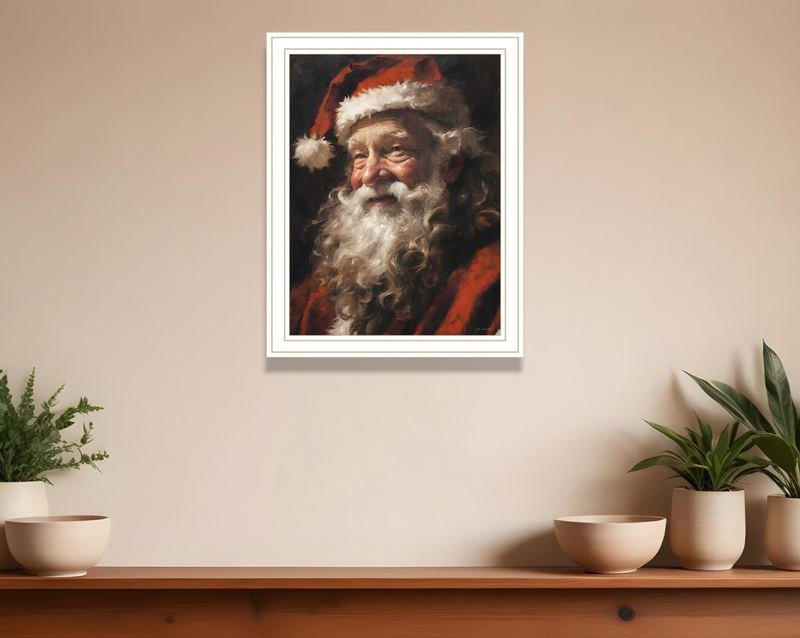 Old World Santa Claus White Framed Wall Art