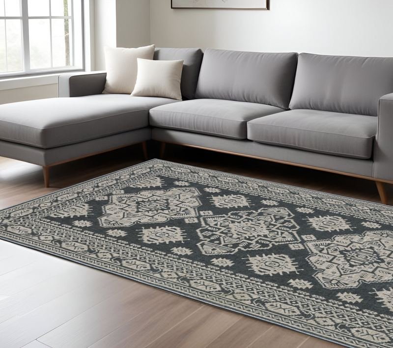 8' X 11' Blue And Gray Medallion Area Rug