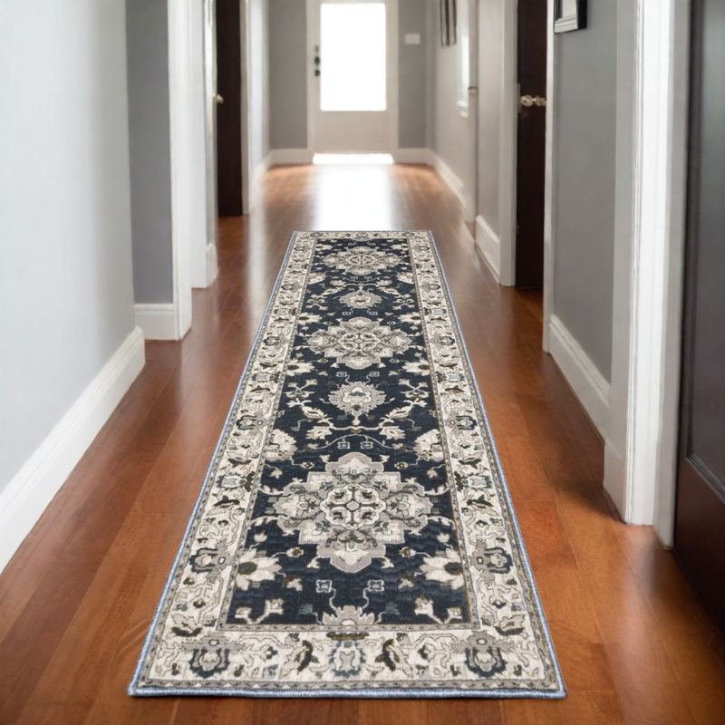 8' Blue Oriental Runner Rug