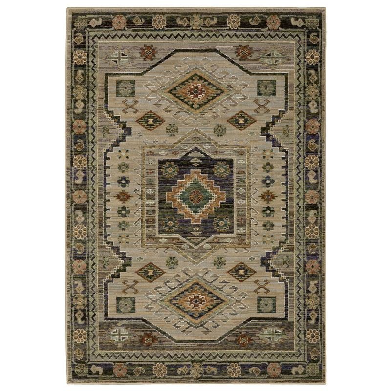 2' X 3' Gray And Green Tribal Area Rug