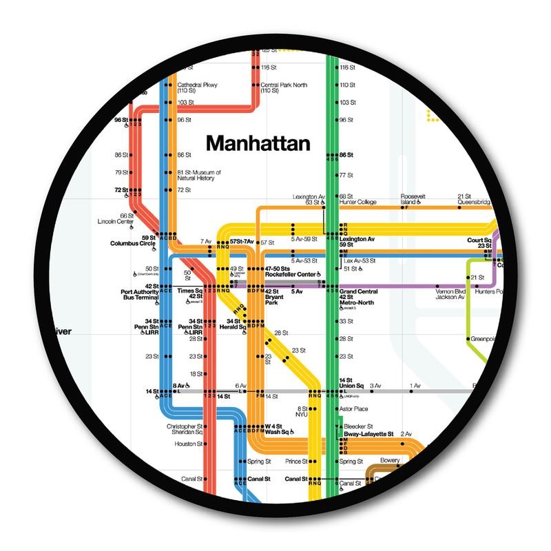 Courtside Market Manhattan Subway Map Black Outline Circular Wood Decor