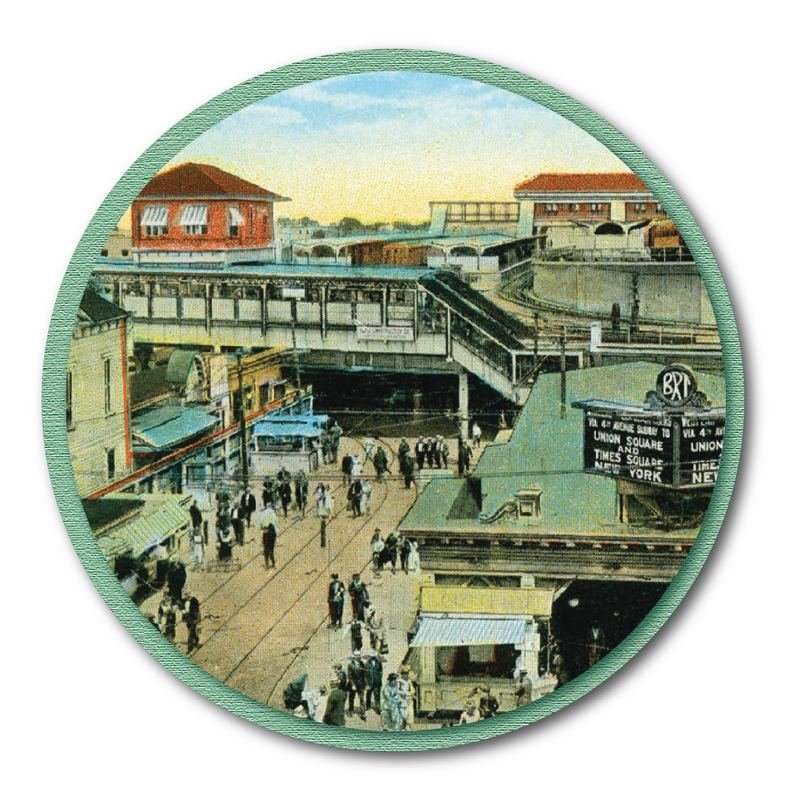 Courtside Market Subway & Elevated Stations Coney Island, NY Postcard Circular Wood Decor