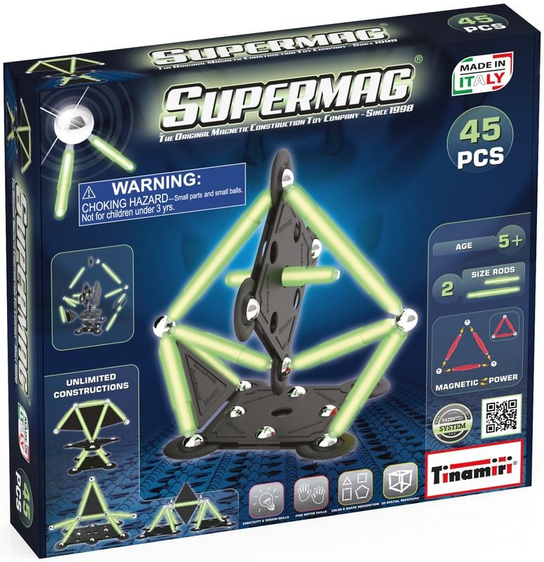 Tinamiri Supermag - Glow 45 - Magnetic Building Set, 1000 Piece Jigsaw Puzzle