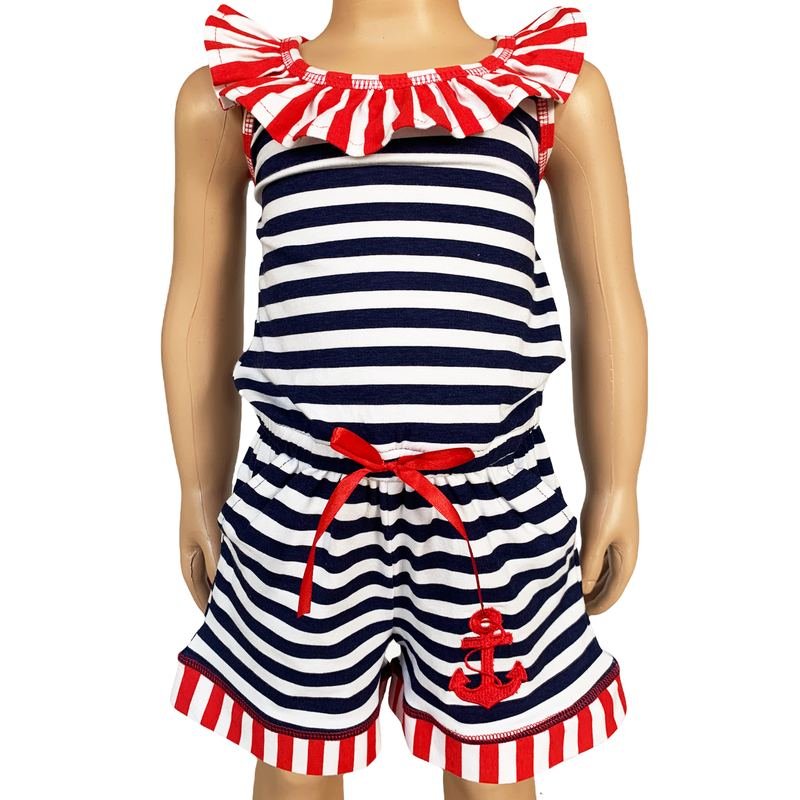 AnnLoren Little Big Girls Anchors Away Nautical Jumpsuit Summer Boutique Clothing