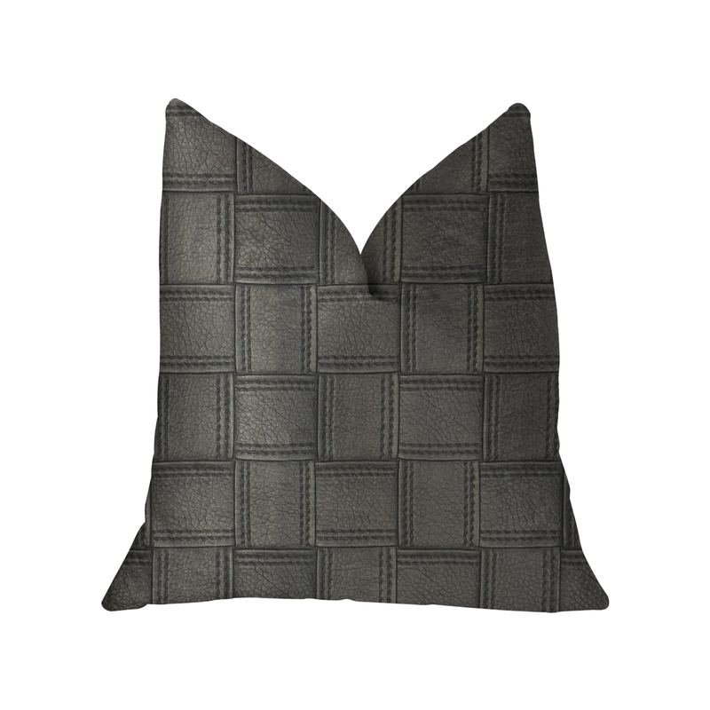 Plutus Licorice Black Artificial Leather Luxury Throw Pillow