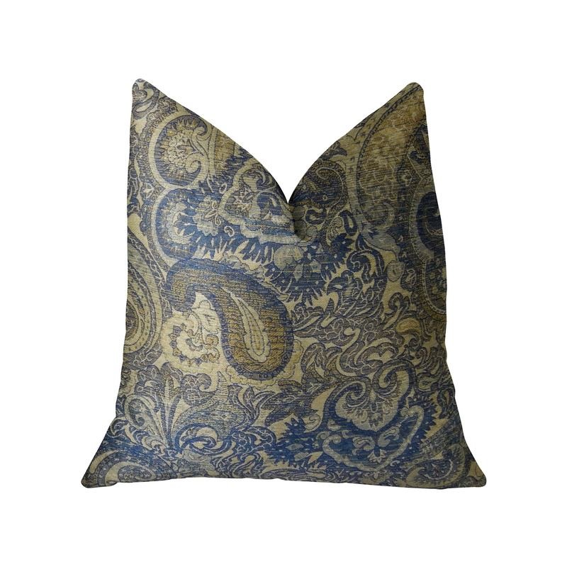 Plutus Myrtle  Navy Blue and Taupe Handmade Luxury Pillow
