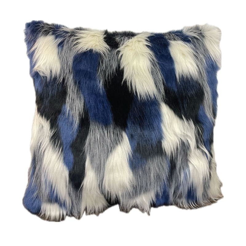 Plutus Black, Blue, White Animal Faux Fur Luxury Throw Pillow