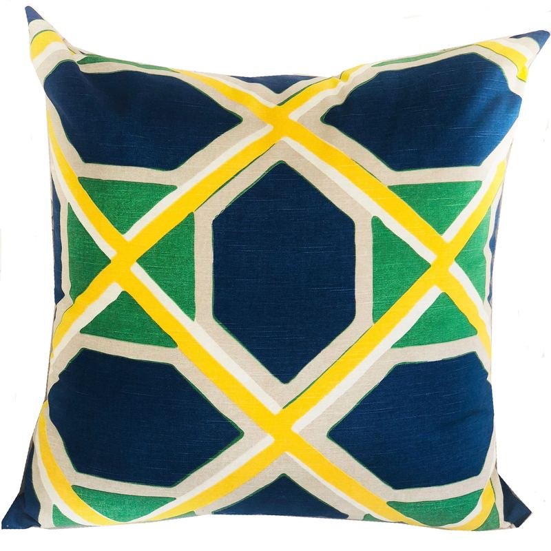 Plutus Obliquity Blue, Yellow and Green Luxury Throw Pillow
