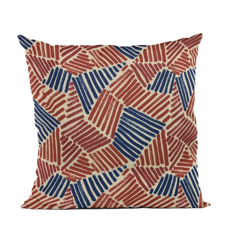 Plutus Red, Blue Sketch Abstract Luxury Throw Pillow