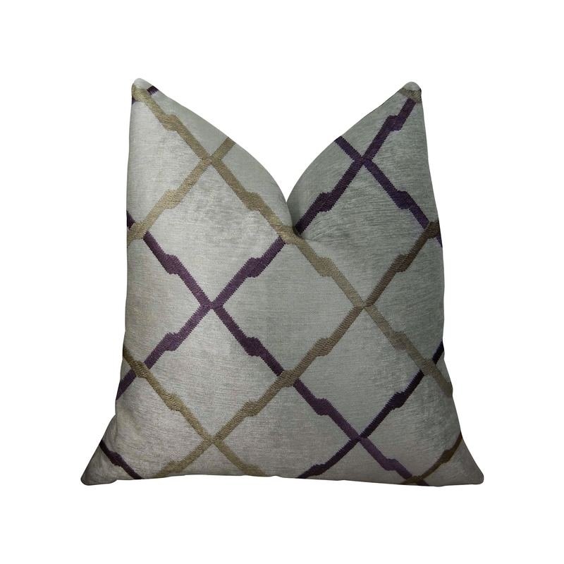 Plutus Valencia White Purple and Taupe Handmade Luxury Pillow