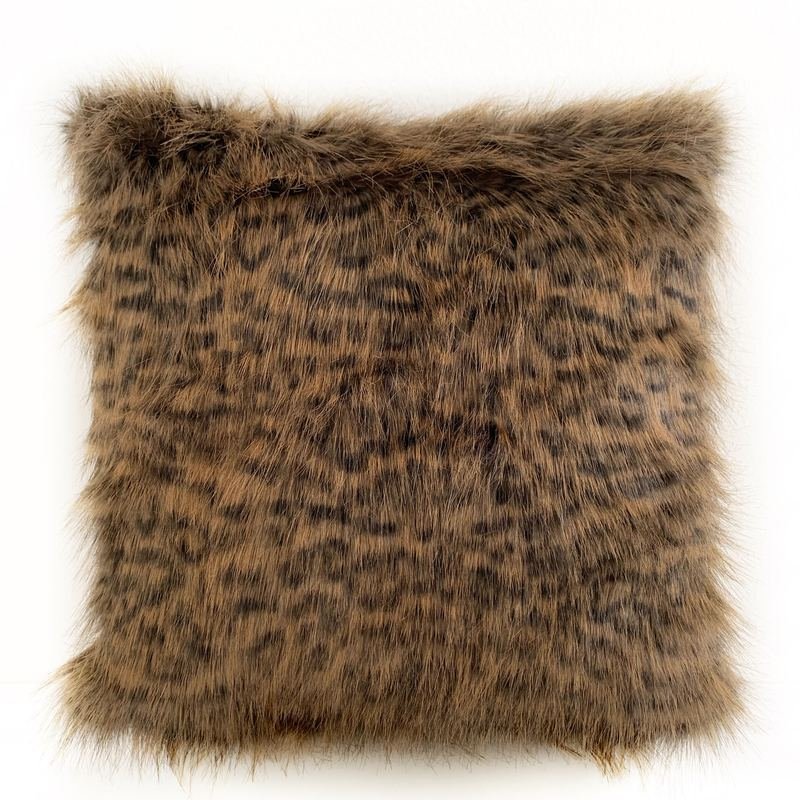 Plutus Brown Tawny WildCat Animal Faux Fur Luxury Throw Pillow
